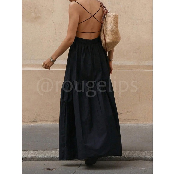 Black Maxi Dress Backless Criss Cross Straps - Picture 3 of 7